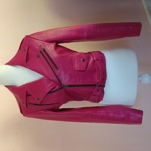 Pink genuine leather Motorcycle jacket